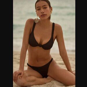 Sanctuary Black Over-The-Shoulder Underwire Bikini Top D Cup NWT